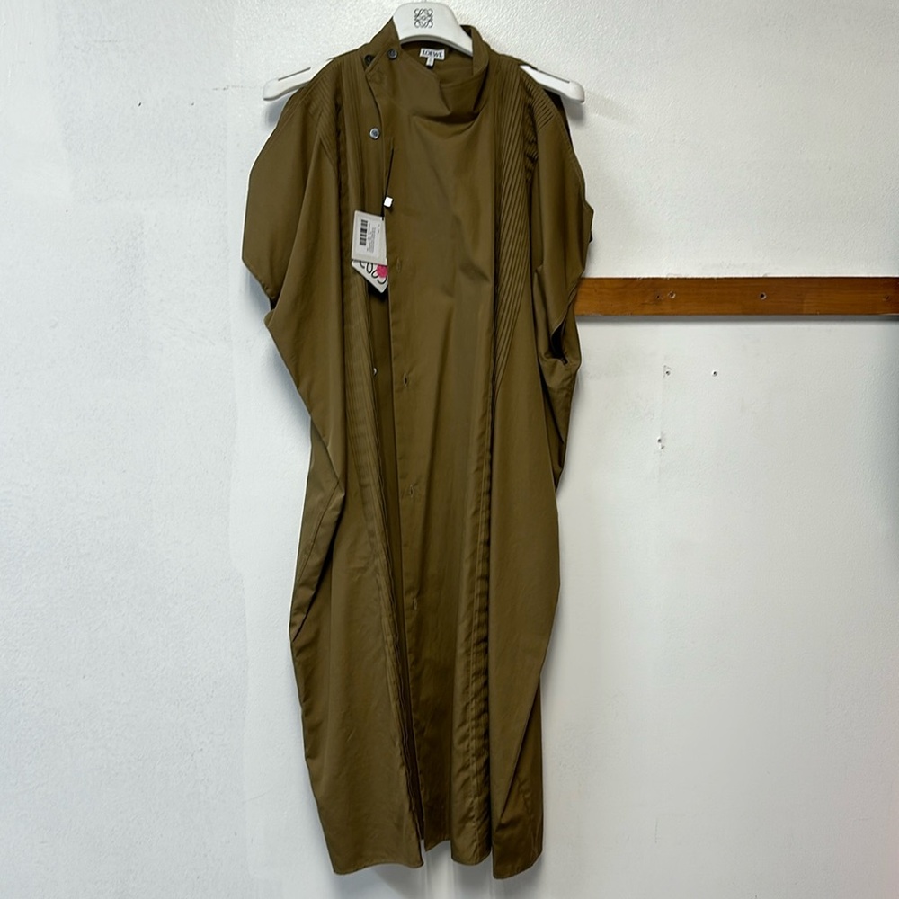 Loewe Pleated Shirt Dress Moss Green